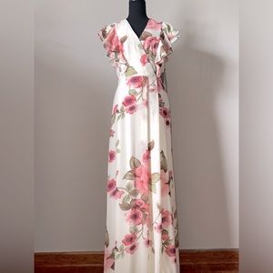 NWT Leslie Fay Ivory & Pink Maxi Dress